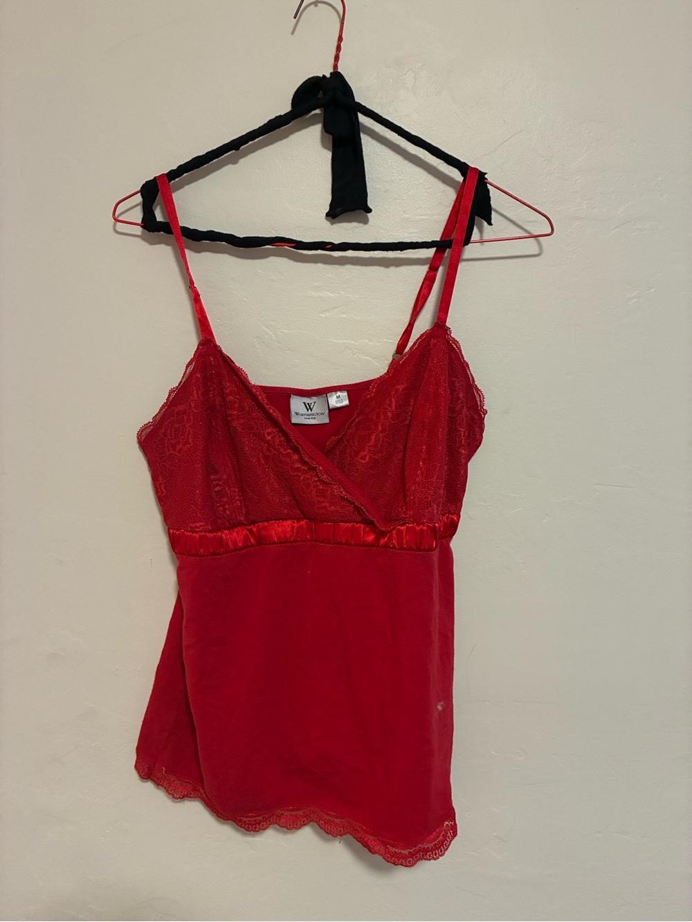 Worthington Red Lace Trim Camisole Top
